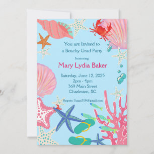 Graduation Party Beach Design with Customization Invitation