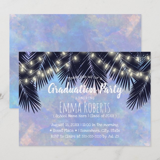 Graduation Party Beach Palm Tree Watercolor Invitation (Front/Back)