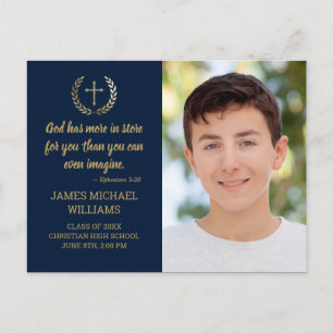 Graduation Party Bible Verse Photo Blue Gold Postcard