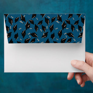 Graduation Party Black and Blue Mortarboard Envelope