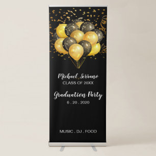 Graduation Party Black And Gold Balloons Banner