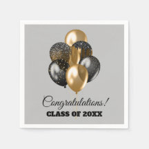 Graduation Party Black and Gold Balloons Grey