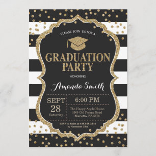 Graduation Party Black and Gold Glitter Invitation