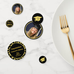 Graduation Party Black and Gold Personalise Photo Confetti
