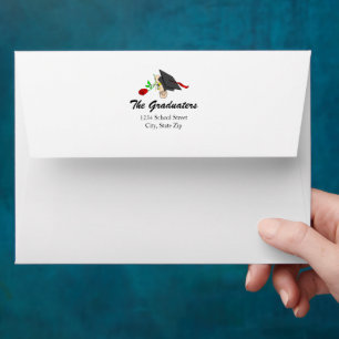 Graduation Party Black and White Mortarboard Envelope