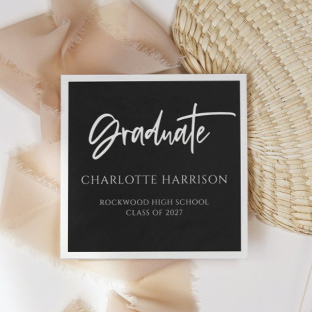 Graduation Party Black and White Script Napkin (Creator Uploaded)