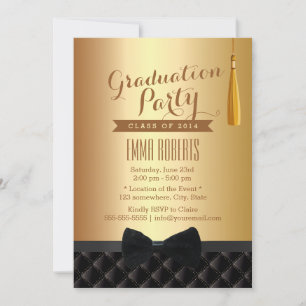 Graduation Party Black Bow Tie Modern Gold Foil Invitation