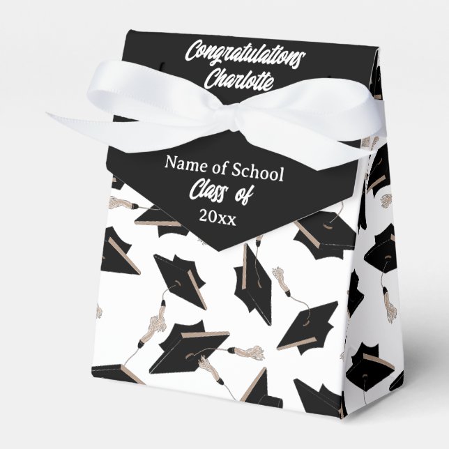 Graduation Party Black Caps on White Thank You  Favour Box (Front Side)