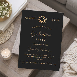 Graduation party black gold 2025 minimalist invitation