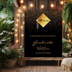 Graduation party black gold confetti graduate poster