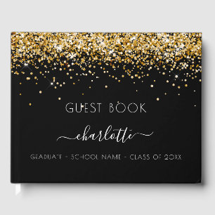 Graduation party black gold glitter guest book