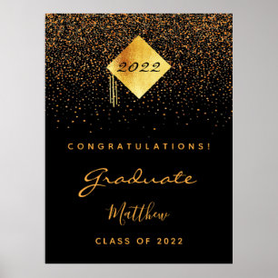 Graduation party black gold graduate 2022 poster