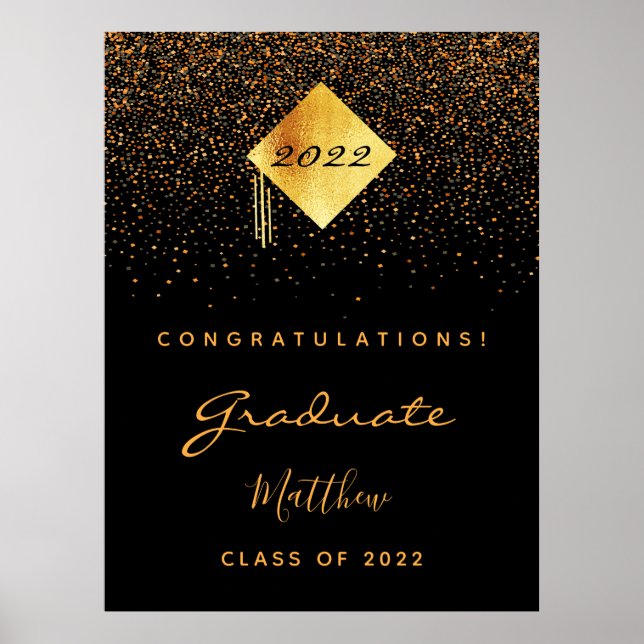 Graduation party black gold graduate 2025 poster (Front)