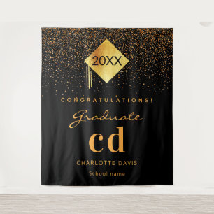 Graduation party black gold graduate monogram tapestry