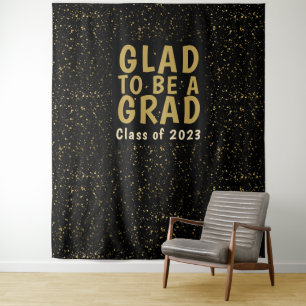 Graduation Party Black Gold Photo Backdrop Tapestry