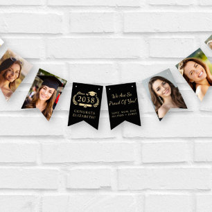 Graduation Party Black Gold Photo Bunting