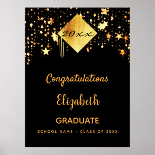 Graduation party black gold stars graduate poster