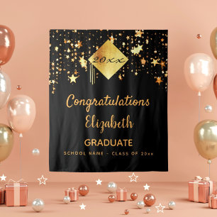 Graduation party black gold stars graduate tapestry