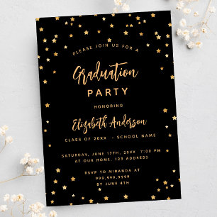 Graduation party black gold stars luxury invitation