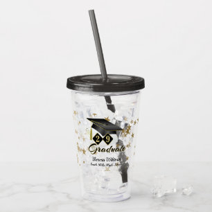Graduation Party Black Gold Stars Personalised Acrylic Tumbler
