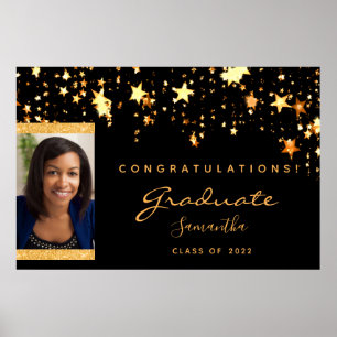 Graduation party black gold stars photo 2022 poster