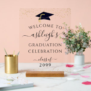 Graduation Party Black Gold Welcome Acrylic Sign