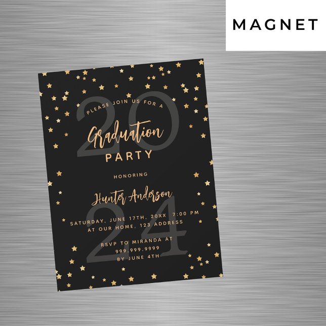 Graduation party black gold year stars luxury magnetic invitation (Creator Uploaded)