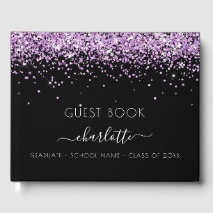 Graduation party black purple glitter dust 2022 guest book