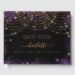 Graduation party black purple gold glitter 2025 guest book