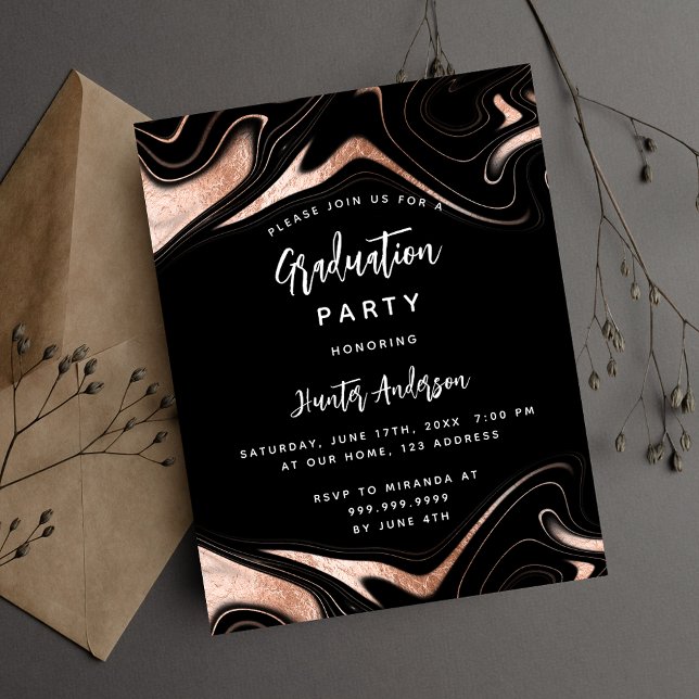 Graduation party black rose gold invitation (Creator Uploaded)