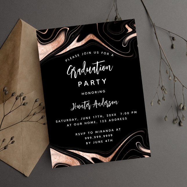 Graduation party black rose gold modern invitation (Creator Uploaded)