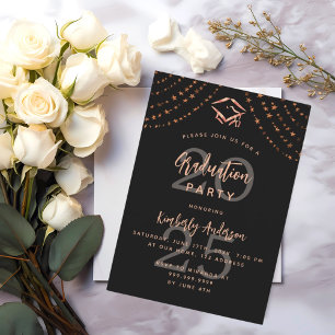 Graduation party black rose gold stars year invitation