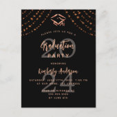 Graduation party black rose gold stars year invitation postcard (Front)