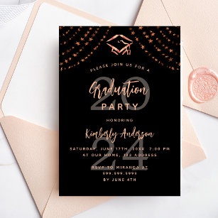 Graduation party black rose gold stars year luxury invitation