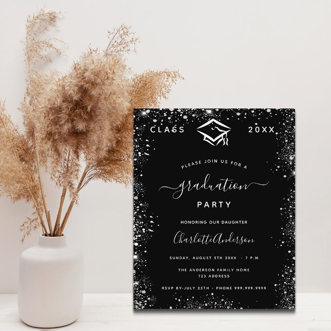 Graduation party black silver 2025 invitation (Creator Uploaded)