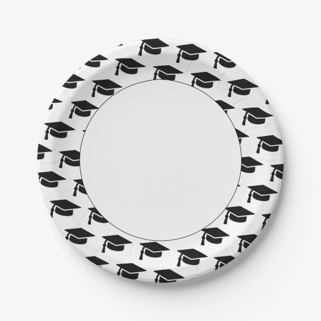Graduation Party Black Tassel Cap Paper Plate (Front)