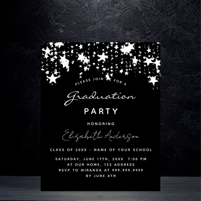 Graduation party black white budget invitation flyer (Creator Uploaded)