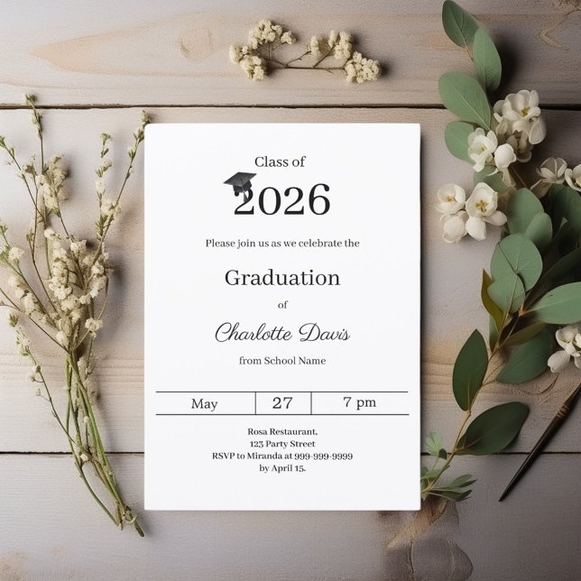 Graduation party black white class of 2026 invitation (Creator Uploaded)
