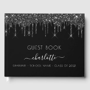 Graduation party black white glitter guest book