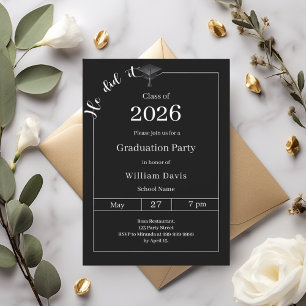 Graduation party black white He did it Invitation
