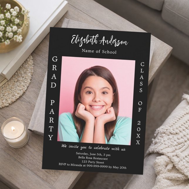 Graduation party black white photo class of 2025 invitation (Creator Uploaded)