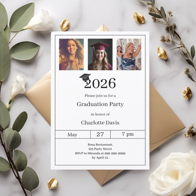 Graduation party black white photo invitation (Creator Uploaded)