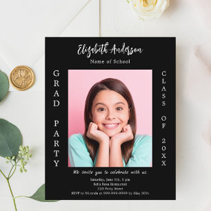 Graduation party black white photo invitation 2025