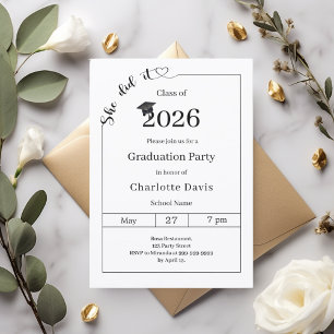 Graduation party black white She did it Invitation