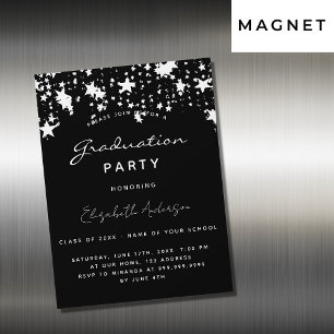 Graduation party black white stars luxury magnetic invitation