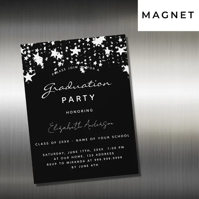 Graduation party black white stars luxury magnetic magnetic invitation ...