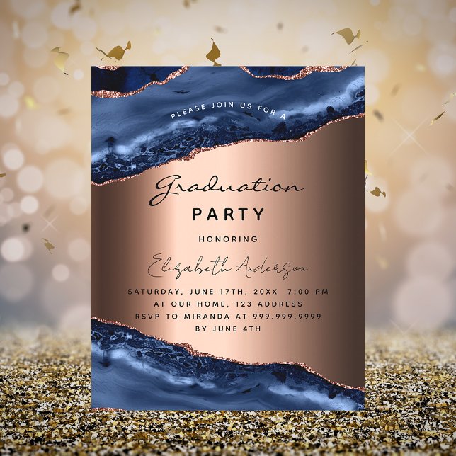 Graduation party blue agate rose budget invitation (Creator Uploaded)