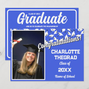 Graduation Party Blue and White Personalised Photo Invitation