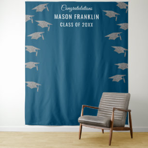 Graduation Party Blue Backdrop Photo Prop Tapestry