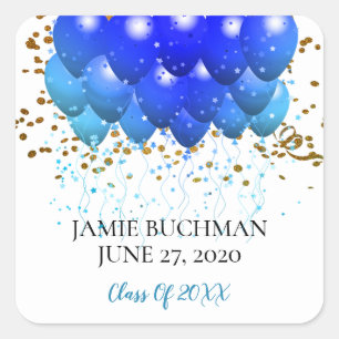 Graduation Party Blue Balloons Square Sticker